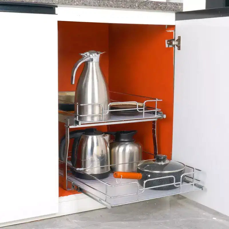VIYET Ripiani estraibili a 2 livelli 20W21D, in acciaio cromato resistente, cassetti estraibili, sotto lavello/cucina/bagno