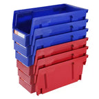 VIYET 12-Pack 1155 Inch Plastic Storage Bins, Heavy Duty Hanging Stackable Bins, Blue/Red, Kitchen/Closet/Pantry/Office
