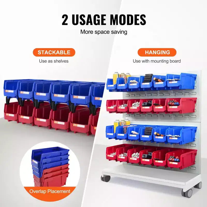 VIYET Confezione da 12 contenitori in plastica da 1155 pollici, contenitori impilabili resistenti e appendibili, blu/rosso, per cucina/armadio/dispensa/ufficio