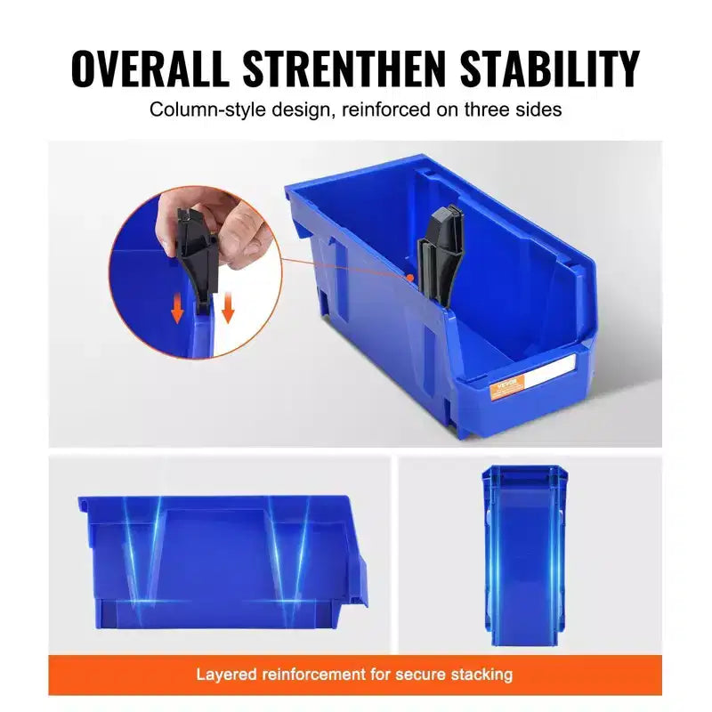 VIYET Confezione da 12 contenitori in plastica da 1155 pollici, contenitori impilabili resistenti e appendibili, blu/rosso, per cucina/armadio/dispensa/ufficio
