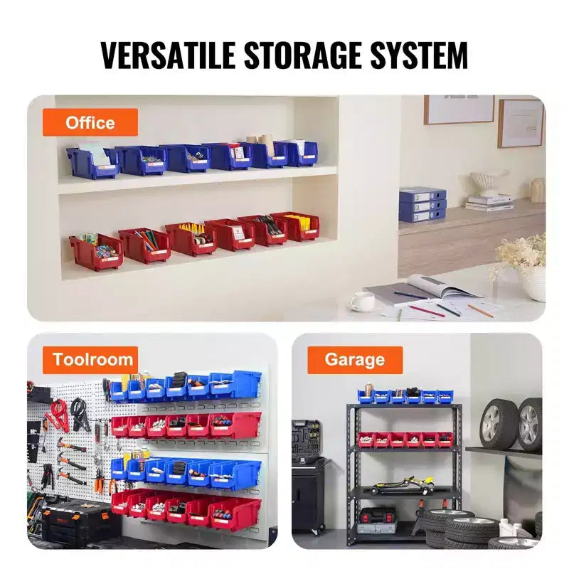 VIYET Confezione da 12 contenitori in plastica da 1155 pollici, contenitori impilabili resistenti e appendibili, blu/rosso, per cucina/armadio/dispensa/ufficio