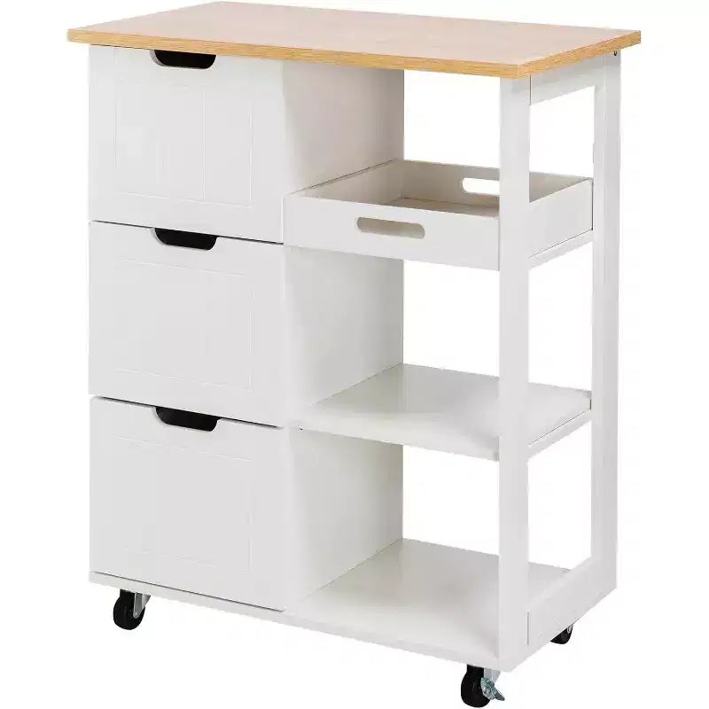 Carrello da cucina Celebalcony con ripiano, mobiletto da cucina su ruote con ripiano, tavolino su ruote, 3 ripiani aperti e cassetti per la cucina