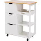 Carrello da cucina Celebalcony con ripiano, mobiletto da cucina su ruote con ripiano, tavolino su ruote, 3 ripiani aperti e cassetti per la cucina