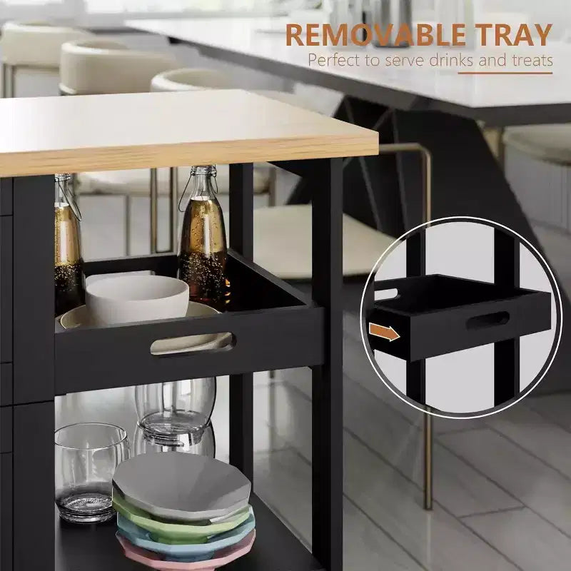 Carrello da cucina Celebalcony con ripiano, mobiletto da cucina su ruote con ripiano, tavolino su ruote, 3 ripiani aperti e cassetti per la cucina