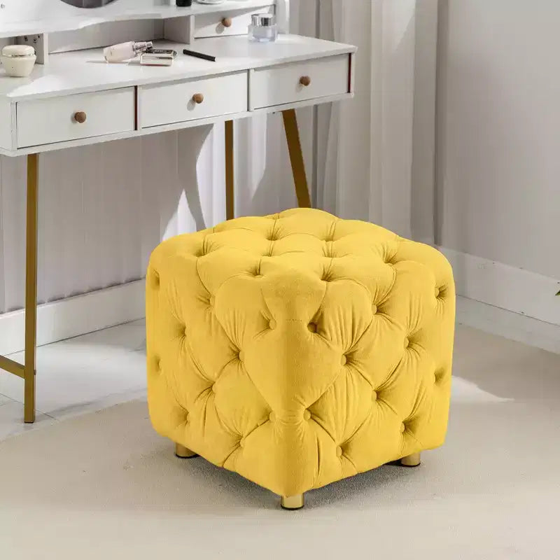 TUYOHW 18 Pouf moderno a cubo con rivestimento in velluto Sgabello piccolo da trucco con struttura in legno Pouf per soggiorno, camera da letto, ingresso
