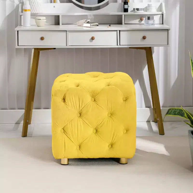 TUYOHW 18 Pouf moderno a cubo con rivestimento in velluto Sgabello piccolo da trucco con struttura in legno Pouf per soggiorno, camera da letto, ingresso