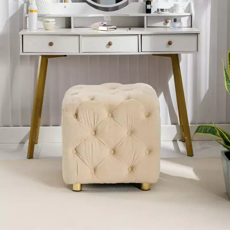 TUYOHW 18 Pouf moderno a cubo con rivestimento in velluto Sgabello piccolo da trucco con struttura in legno Pouf per soggiorno, camera da letto, ingresso