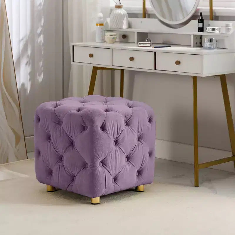 TUYOHW 18 Pouf moderno a cubo con rivestimento in velluto Sgabello piccolo da trucco con struttura in legno Pouf per soggiorno, camera da letto, ingresso