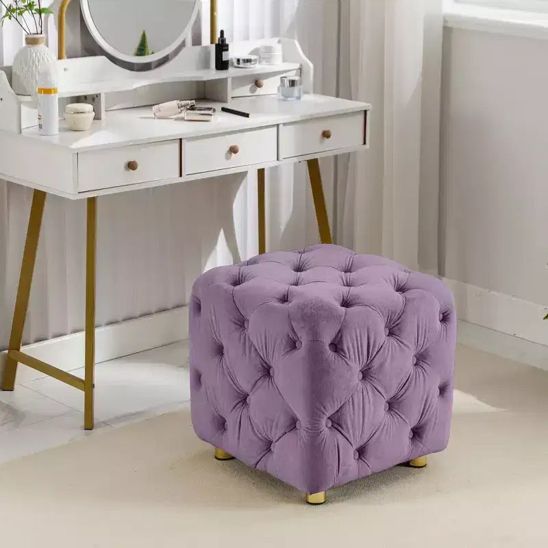 TUYOHW 18 Pouf moderno a cubo con rivestimento in velluto Sgabello piccolo da trucco con struttura in legno Pouf per soggiorno, camera da letto, ingresso