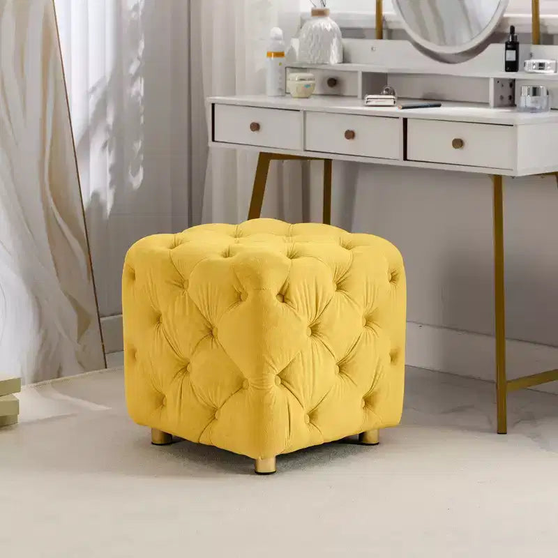 TUYOHW 18 Pouf moderno a cubo con rivestimento in velluto Sgabello piccolo da trucco con struttura in legno Pouf per soggiorno, camera da letto, ingresso