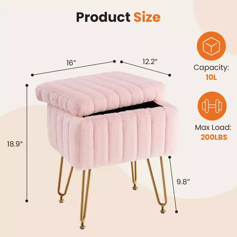 TUYOHW Poggiapiedi Ottomano Moderno con Contenitore, Rivestito in Pelliccia Sintetica, con Gambe in Metallo Antiscivolo, Panca Contenitore Rettangolare per Soggiorno, Ingresso