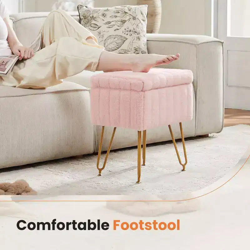 TUYOHW Poggiapiedi Ottomano Moderno con Contenitore, Rivestito in Pelliccia Sintetica, con Gambe in Metallo Antiscivolo, Panca Contenitore Rettangolare per Soggiorno, Ingresso