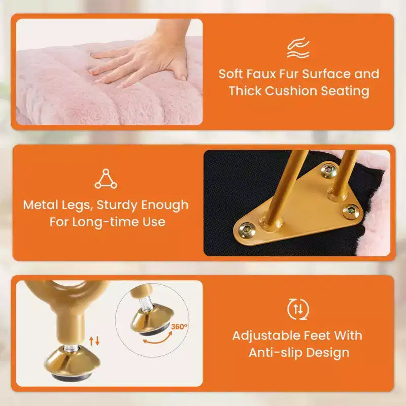 TUYOHW Poggiapiedi Ottomano Moderno con Contenitore, Rivestito in Pelliccia Sintetica, con Gambe in Metallo Antiscivolo, Panca Contenitore Rettangolare per Soggiorno, Ingresso