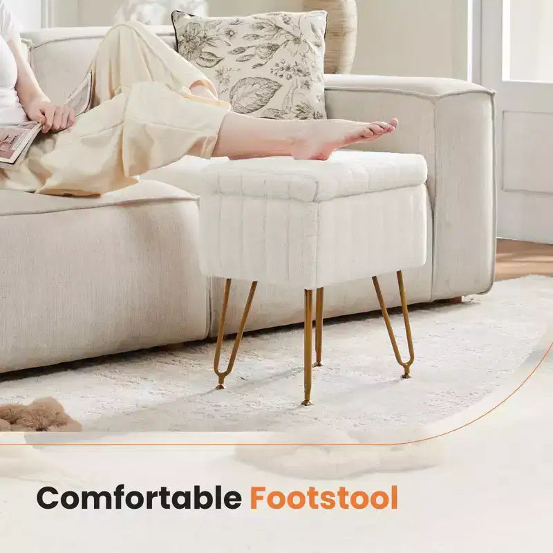 TUYOHW Poggiapiedi Ottomano Moderno con Contenitore, Rivestito in Pelliccia Sintetica, con Gambe in Metallo Antiscivolo, Panca Contenitore Rettangolare per Soggiorno, Ingresso