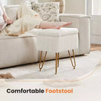 TUYOHW Poggiapiedi Ottomano Moderno con Contenitore, Rivestito in Pelliccia Sintetica, con Gambe in Metallo Antiscivolo, Panca Contenitore Rettangolare per Soggiorno, Ingresso