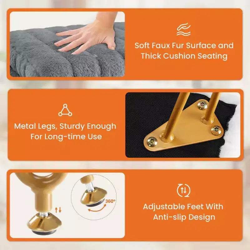 TUYOHW Poggiapiedi Ottomano Moderno con Contenitore, Rivestito in Pelliccia Sintetica, con Gambe in Metallo Antiscivolo, Panca Contenitore Rettangolare per Soggiorno, Ingresso