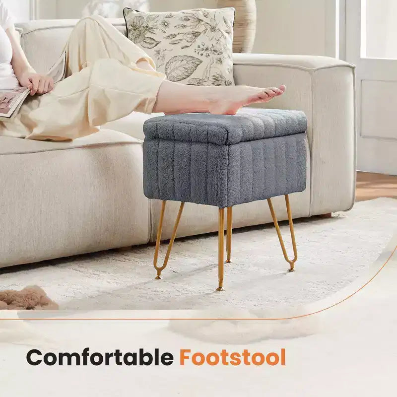 TUYOHW Poggiapiedi Ottomano Moderno con Contenitore, Rivestito in Pelliccia Sintetica, con Gambe in Metallo Antiscivolo, Panca Contenitore Rettangolare per Soggiorno, Ingresso