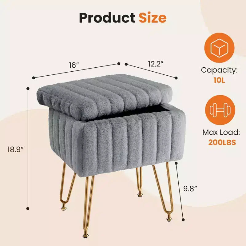 TUYOHW Poggiapiedi Ottomano Moderno con Contenitore, Rivestito in Pelliccia Sintetica, con Gambe in Metallo Antiscivolo, Panca Contenitore Rettangolare per Soggiorno, Ingresso