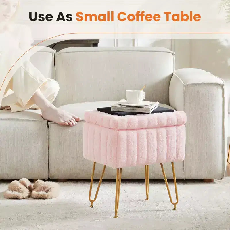 TUYOHW Poggiapiedi Ottomano Moderno con Contenitore, Rivestito in Pelliccia Sintetica, con Gambe in Metallo Antiscivolo, Panca Contenitore Rettangolare per Soggiorno, Ingresso