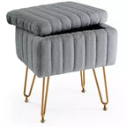 TUYOHW Modern Ottoman with Storage Faux Fur Upholstered Foot Stool with Anti-Slip Metal Legs Rectangle Storage Bench for Living Room, Entryway