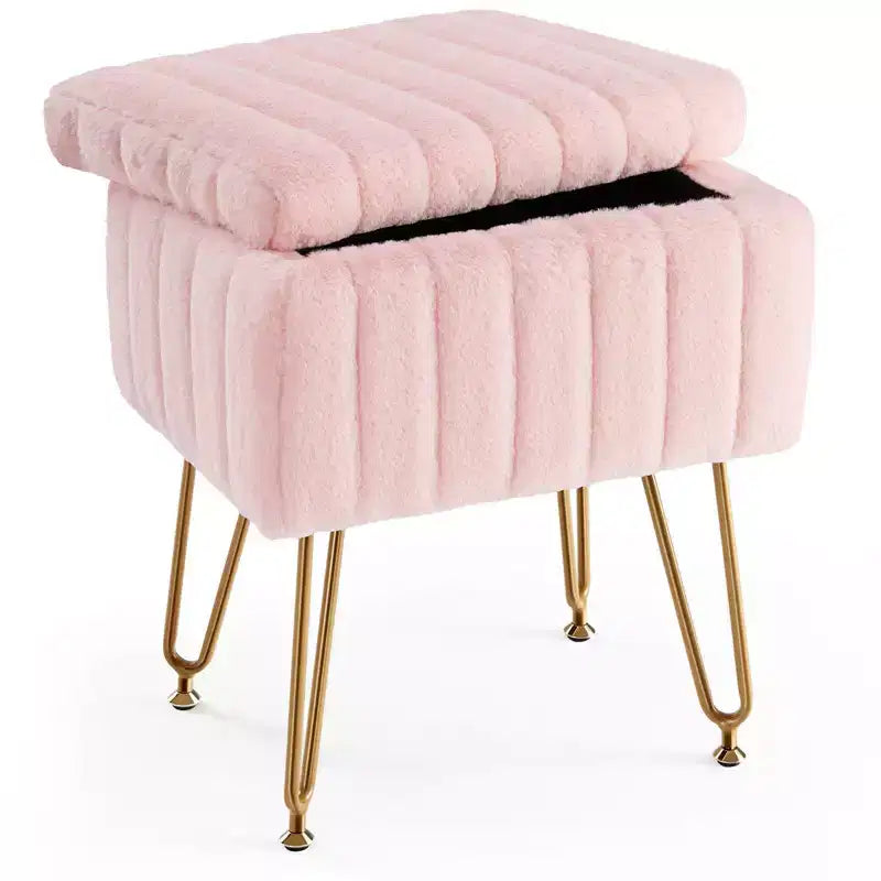 TUYOHW Poggiapiedi Ottomano Moderno con Contenitore, Rivestito in Pelliccia Sintetica, con Gambe in Metallo Antiscivolo, Panca Contenitore Rettangolare per Soggiorno, Ingresso