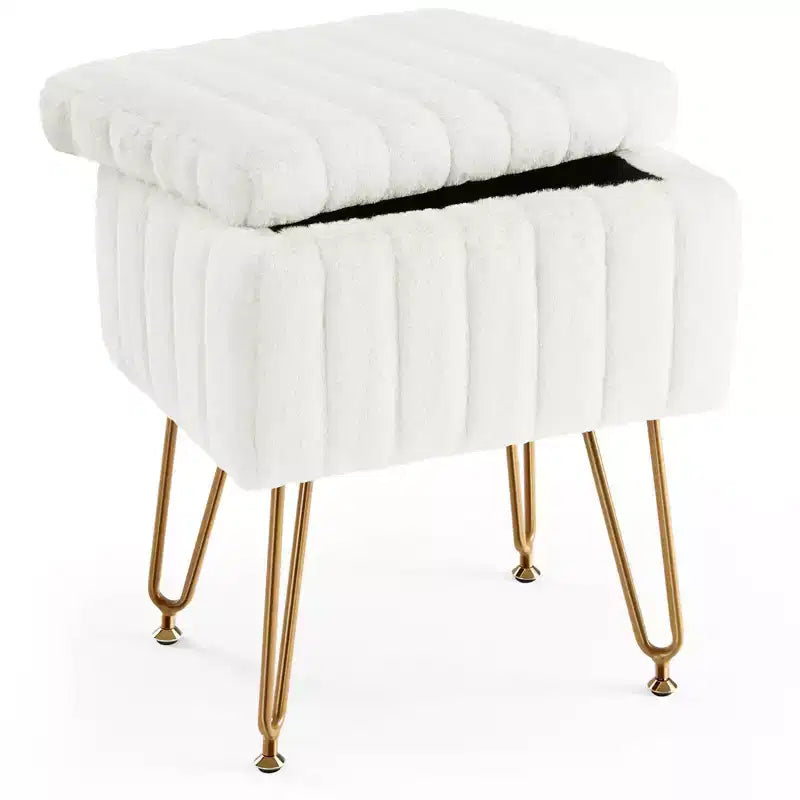 TUYOHW Poggiapiedi Ottomano Moderno con Contenitore, Rivestito in Pelliccia Sintetica, con Gambe in Metallo Antiscivolo, Panca Contenitore Rettangolare per Soggiorno, Ingresso