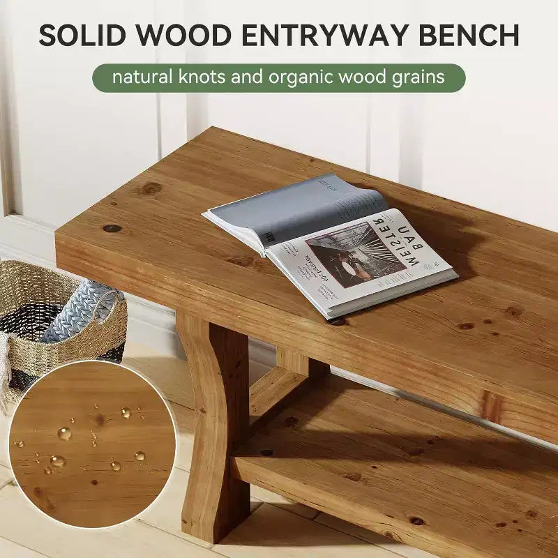 Panca da ingresso Lantine in legno massello, panca da letto da 55", sedile da interno per corridoio, camera da letto, sala da pranzo