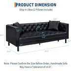 Divano in pelle Mid-Century Modern per soggiorno, divano Chesterfield con sedute profonde e 2 cuscini, divano a 3 posti con bottoni trapuntati in pelle