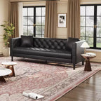 Divano in pelle Mid-Century Modern per soggiorno, divano Chesterfield con sedute profonde e 2 cuscini, divano a 3 posti con bottoni trapuntati in pelle