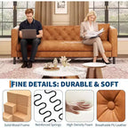 Divano in pelle Mid-Century Modern per soggiorno, divano Chesterfield con sedute profonde e 2 cuscini, divano a 3 posti con bottoni trapuntati in pelle