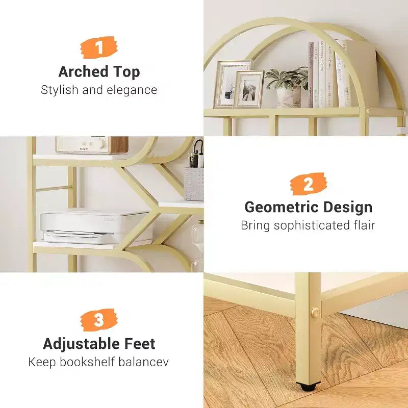 Libreria alta moderna a 6 ripiani con design geometrico ad arco - Scaffale espositivo aperto da 82" per ufficio domestico e organizzazione del soggiorno