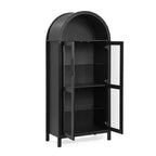 MAYEERTY Armadietto alto ad arco con lampada, Armadietto in legno in stile retrò moderno con divisori in vetro regolabili Nero
