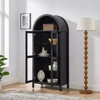 MAYEERTY Armadietto alto ad arco con lampada, Armadietto in legno in stile retrò moderno con divisori in vetro regolabili Nero