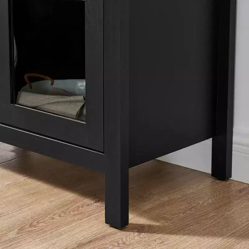 MAYEERTY Armadietto alto ad arco con lampada, Armadietto in legno in stile retrò moderno con divisori in vetro regolabili Nero