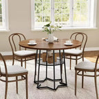 Tavolo da Cucina 38Farmhouse con Base Esagonale in Metallo e Ripiano, Tavolo da Pranzo Rotondo Moderno per 4, Tavolo in Legno per Piccoli Spazi per Cucina, Salotto