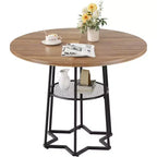 38Farmhouse Kitchen Table with Hexagonal Metal Base &Storage Shelf,Modern Round Dining Table for 4,Small Space Wood Tabletop for Kitchen,Living Room