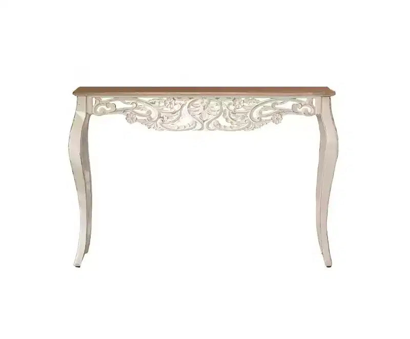 Consolle Antica Bianca Decapata Tavolo d'Ingresso Vintage Tavolino da Divano Stile Francese Tavolo d'Appoggio con Gambe Curve - ModernLuxe
