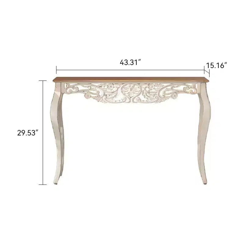 Consolle Antica Bianca Decapata Tavolo d'Ingresso Vintage Tavolino da Divano Stile Francese Tavolo d'Appoggio con Gambe Curve - ModernLuxe