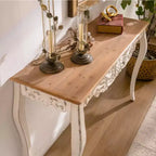 Consolle Antica Bianca Decapata Tavolo d'Ingresso Vintage Tavolino da Divano Stile Francese Tavolo d'Appoggio con Gambe Curve - ModernLuxe