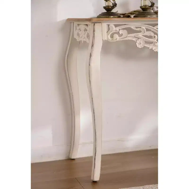 Consolle Antica Bianca Decapata Tavolo d'Ingresso Vintage Tavolino da Divano Stile Francese Tavolo d'Appoggio con Gambe Curve - ModernLuxe