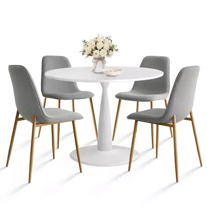 Set Tavolo da Pranzo Piccolo da 5 Pezzi per 4 Persone, Set Sala da Pranzo Rotondo con 4 Sedie Imbottite Gambe in Rovere per Appartamento, Mobili da Interno - Panipeachy