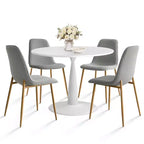 Set Tavolo da Pranzo Piccolo da 5 Pezzi per 4 Persone, Set Sala da Pranzo Rotondo con 4 Sedie Imbottite Gambe in Rovere per Appartamento, Mobili da Interno - Panipeachy