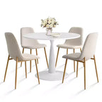 Set Tavolo da Pranzo Piccolo da 5 Pezzi per 4 Persone, Set Sala da Pranzo Rotondo con 4 Sedie Imbottite Gambe in Rovere per Appartamento, Mobili da Interno - Panipeachy