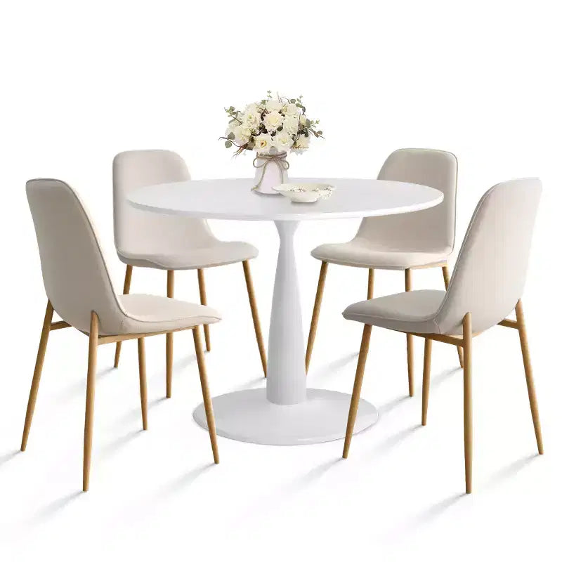 Set Tavolo da Pranzo Piccolo da 5 Pezzi per 4 Persone, Set Sala da Pranzo Rotondo con 4 Sedie Imbottite Gambe in Rovere per Appartamento, Mobili da Interno - Panipeachy