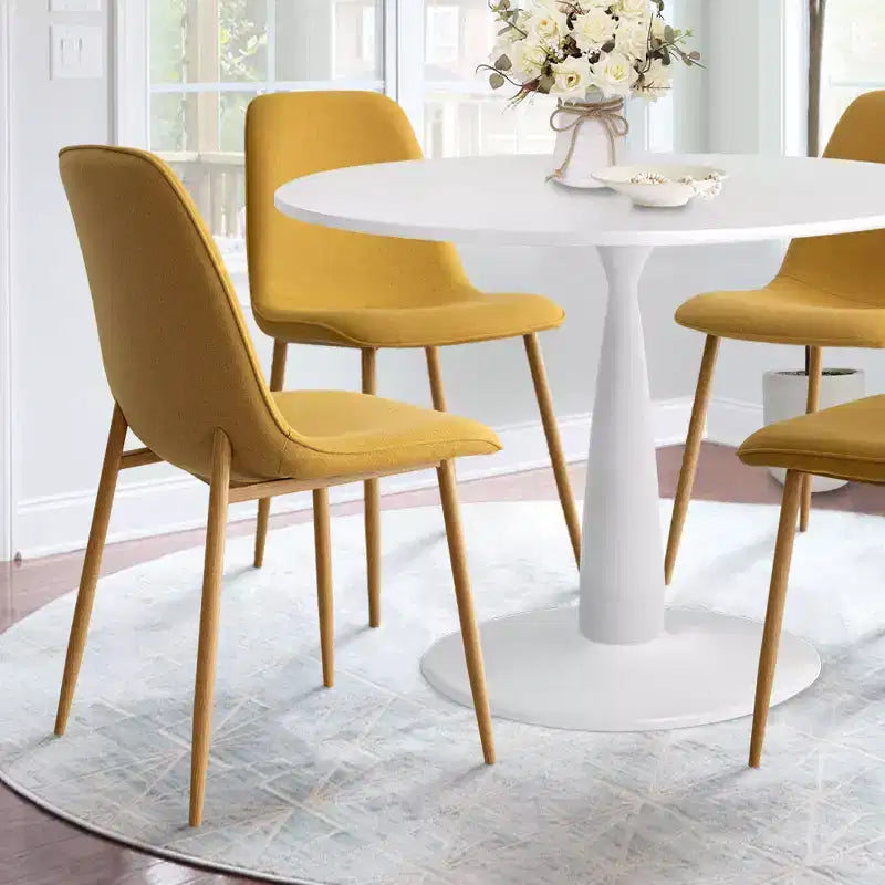 Set Tavolo da Pranzo Piccolo da 5 Pezzi per 4 Persone, Set Sala da Pranzo Rotondo con 4 Sedie Imbottite Gambe in Rovere per Appartamento, Mobili da Interno - Panipeachy