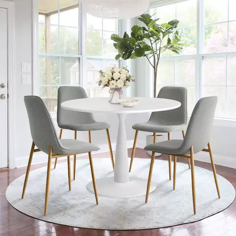 Set Tavolo da Pranzo Piccolo da 5 Pezzi per 4 Persone, Set Sala da Pranzo Rotondo con 4 Sedie Imbottite Gambe in Rovere per Appartamento, Mobili da Interno - Panipeachy