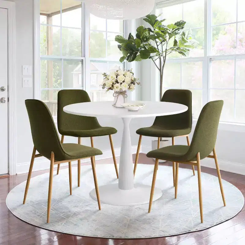 Set Tavolo da Pranzo Piccolo da 5 Pezzi per 4 Persone, Set Sala da Pranzo Rotondo con 4 Sedie Imbottite Gambe in Rovere per Appartamento, Mobili da Interno - Panipeachy