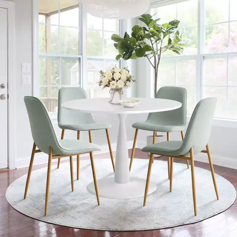 Set Tavolo da Pranzo Piccolo da 5 Pezzi per 4 Persone, Set Sala da Pranzo Rotondo con 4 Sedie Imbottite Gambe in Rovere per Appartamento, Mobili da Interno - Panipeachy