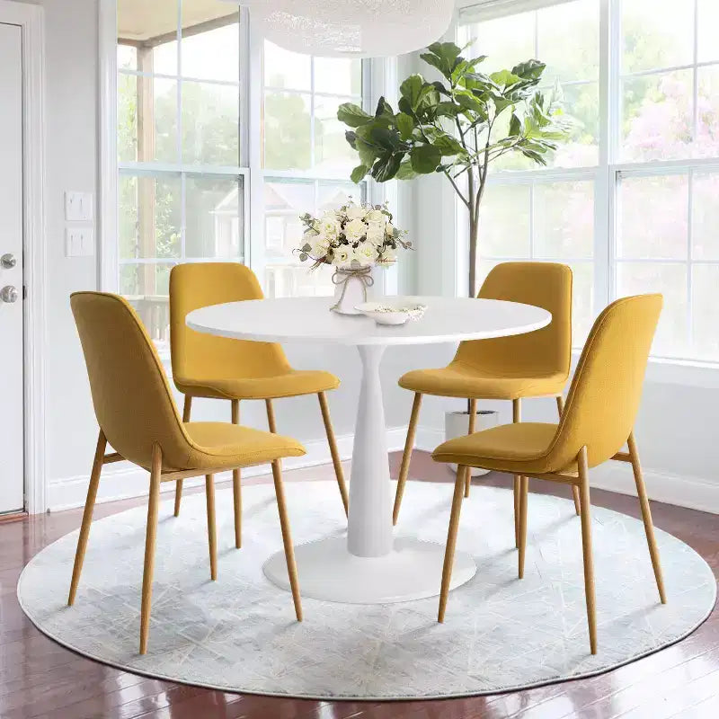 Set Tavolo da Pranzo Piccolo da 5 Pezzi per 4 Persone, Set Sala da Pranzo Rotondo con 4 Sedie Imbottite Gambe in Rovere per Appartamento, Mobili da Interno - Panipeachy