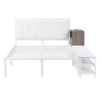 Letto a piattaforma matrimoniale in metallo Luxystar con testiera imbottita, mensole portaoggetti a 2 livelli, mobile contenitore in legno e porte di ricarica USB
